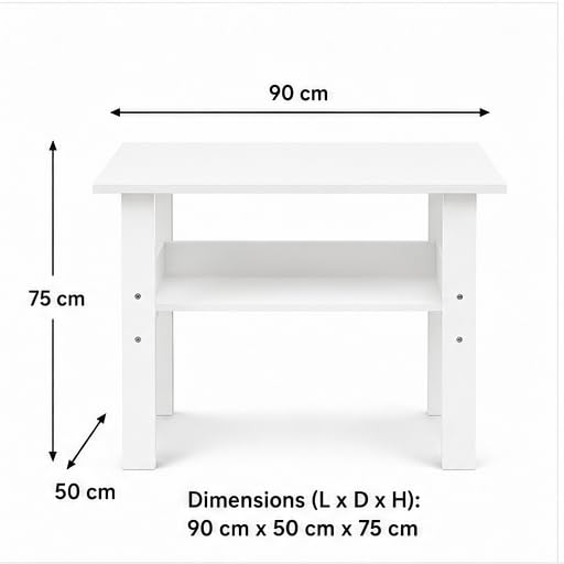 Image of ECOLINE Engineered Wood Computer Desk for Home & Office with Open Storage Shelf | Compact Study Table, Laptop Desk & Writing Workstation | Easy Assembly | White Finish | 90 x 50 x 75 cm