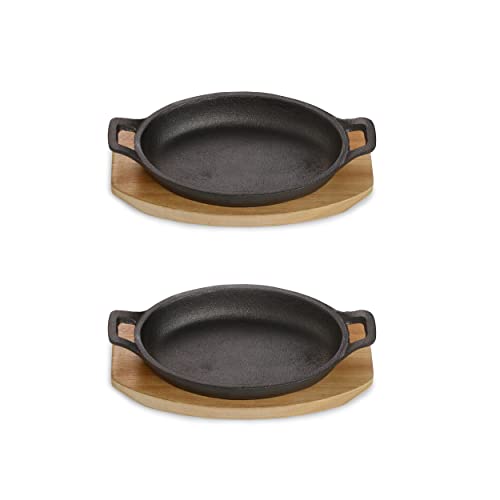 ECHTWERK Servierschalen Set aus Gusseisen, Servierpfännchen, Auflaufform mit Servierbrett, Grillpfanne, Bereits eingebrannt, Für Backöfen, Grill, und BBQ geeignet, zum Servieren, Big-Edition, 2tlg