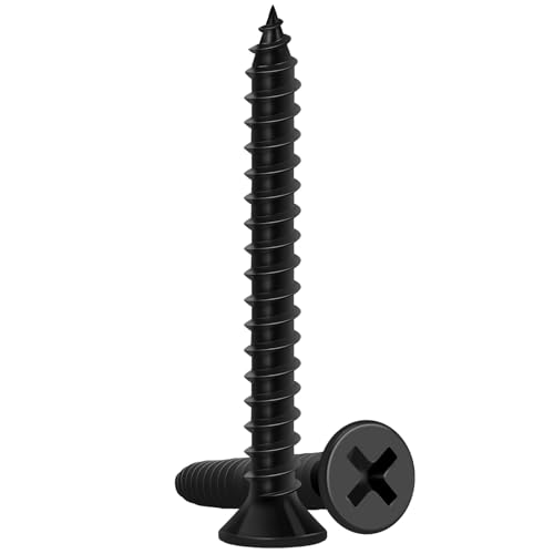 Image of Wood Screws 1-1 /2 Inch, 80 PCS FIXLINK Premium Flat Head Phillips Black Wood Screws, Self Tapping Electrophoresis Used in Indoor Furniture, Woodworking (#8 x 1-1 /2 inch)