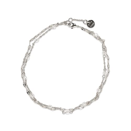 Pura Vida Anklet 9" Silver Opal Bead Combo Beaded Anklet - Ankle Bracelets For Women With Glass Beads - Silver Anklets For Women, Cute Anklets For Teen Girls, Boho Jewelry For Women - 1" Extender #TOP8