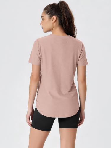Image of ODODOS Women's Short Sleeve Performance V-Neck Tunic Tops, Ultra Soft odSTRATUM Tech Tee, Side Slit Relaxed T-Shirts