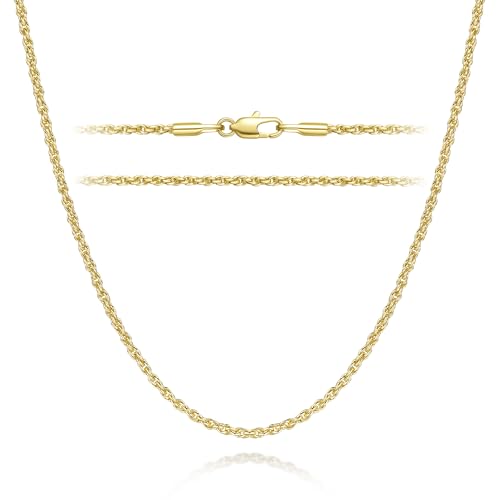 JUHEPROKIT 14k Gold Chain for Women 2mm Rope Gold Chain Necklace Womens (2.0 mm wide, Length 22 Inches)