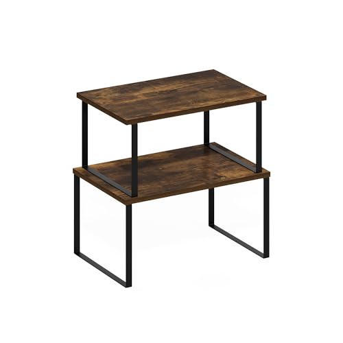 Image of Furinno RAVEL Kitchen Countertop Organizer Set of 2, Nesting Counter Shelves, Kitchen Storage, Expandable, Stackable, Spice Rack, for Kitchen, Pantry, Coffee Bar, Amber Pine