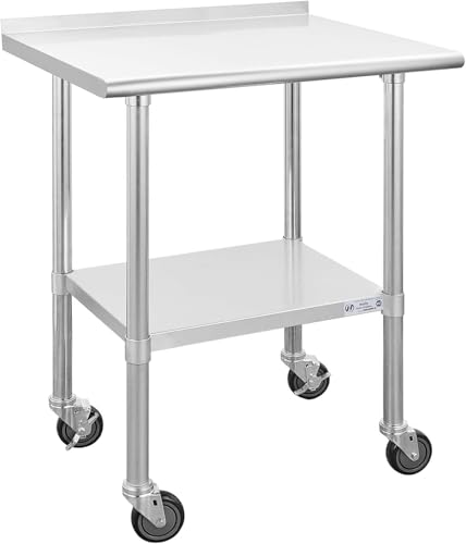 Hally Stainless Steel Table for Prep&amp;Work 24" x 30" with Wheels&amp;Backsplash