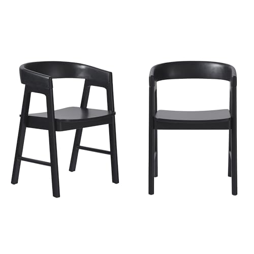 Walker Edison Ezra Modern Solid Wood Rounded Back Dining Chair - Black (Set of 2)
