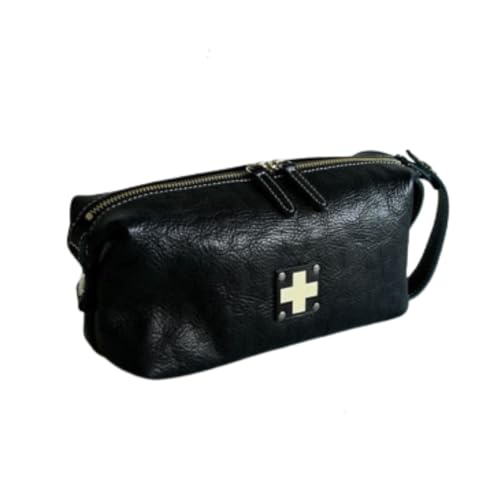 木の庄帆布 KinoshoTRANSIT 本革 栃木レザー ボックスポーチ 小物入れ ラウンドポーチ KHG-WBP01T 日本製 Made in Japan 2023年モデル (09 ブラック)