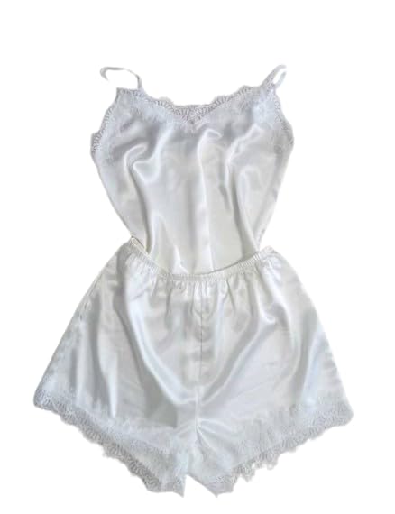 Image of Women's Satin Pajama Set with Lace Trim Camisole Top and Shorts Sleepwear Set Pack of2-1top 1nikkar