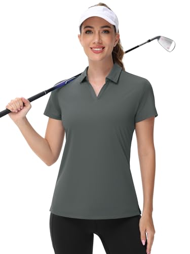 Image of TACVASEN Women's V-Neck Polo Shirts UPF 50+ Short Sleeve Sun Protection Quick Dry Golf Polos Collared Shirt