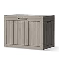 Treillage Tale Outdoor Storage Box, 45 Gallon Waterproof Deck Box for Backyard Garden Tools, UV-Resistant Lockable Outside Storage Box for Patio Cushions, Package Delivery Box, Grey
