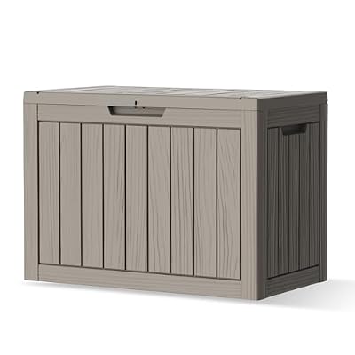 Treillage Tale Outdoor Storage Box, 45 Gallon Waterproof Deck Box for Backyard Garden Tools, UV-Resistant Lockable Outside Storage Box for Patio Cushions, Package Delivery Box, Grey
