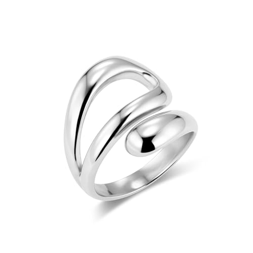 ALEXCRAFT Anillo Mujer Plata 925, Anillos de Abierto Ajustable, Anillo Apilable Hueco, Anillos de Gota de Agua, Grueso, Hipoalergénico, Acero, Anillo Amistad, para,Mujeres, Niñas y Hombres