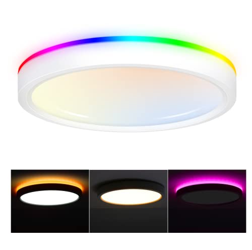 CLOUDY BAY 8 Inch LED Smart Ceiling Light,Flush Mount Ceiling Fixture,15W 2700-6500K CCT,2W RGB,Compatible with Alexa and Google Home Assistant,White Finish
