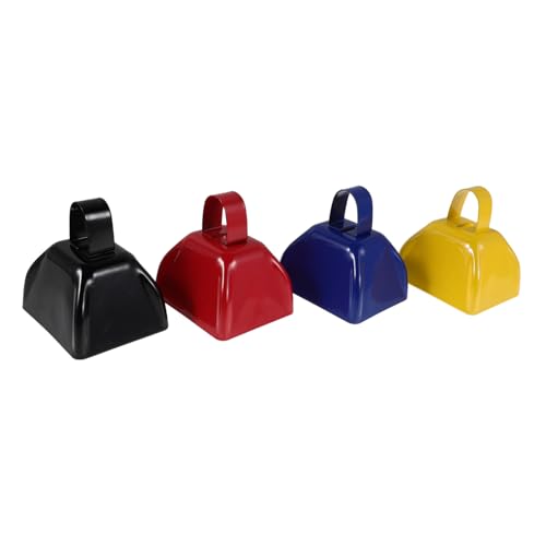 HONITANO 4 Pièces Cloche à Vache Métallique avec Poignée Ergonomique Fort et Accessoires pour Acclamations Fêtes et Événements Cloches Bruyantes Portables