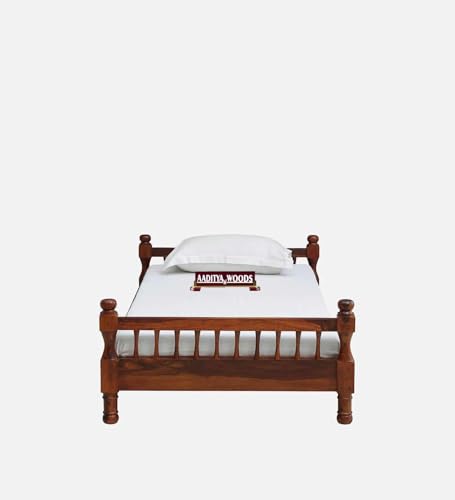 Image of AADITYA WOODS Solid Sheesham Wood Single Bed Cot Without Storage | Single Size Bed for Bedroom | Mahogany Finish