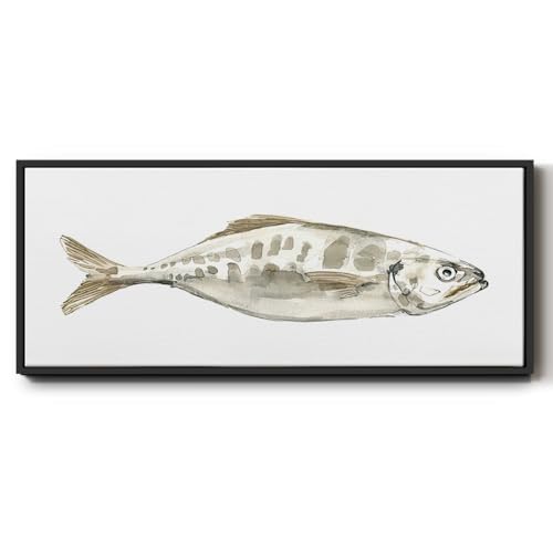 Renditions Gallery Floater Framed For Office Dovecove Fresh Fish Canvas Wall Hanging Decoration for Lobby Home Kitchen Bedroom - 20"x50" Black Frame LT615