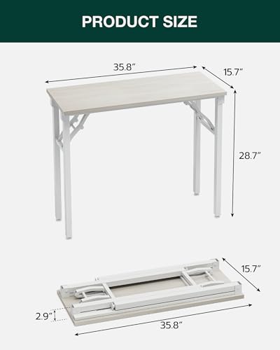 Image of Frylr Small Folding Computer Desk - Portable 35.8 Inch Foldable Laptop Table, Collapsible and Compact for Easy Storage and Fast Setup, Lightweight for Small Spaces, Craft and Study Use, White Ash