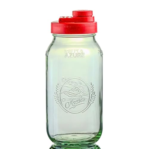 Brewing America Jarra de vidrio con tapa, tarros de bolas, 2 cuartos (64 onzas) con tapa roja de boca ancha vieja gloria, para batido, taza Boba, tarro de té solar, vaso de vidrio de café frío