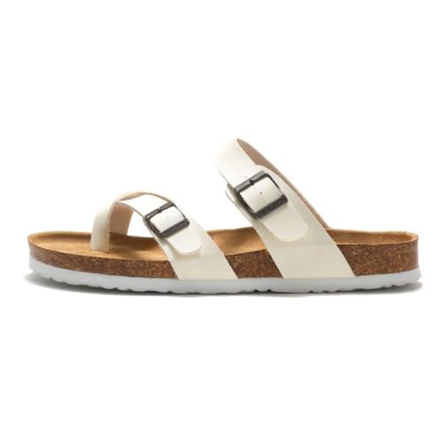 Strappy Jesus Sandals Toe Ring Thongs Men Wide Cross Band Flip Flops Cork Footbed Water Slides Slip On Beach Flats Lightweight Breathable No Slip House Slippers Comfort Wear Shoes Summer Vacation
