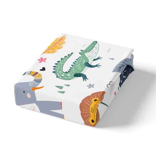 Feelyou HML16099CLWT TWIN Kids Zoo Animal Fitted Sheet & Pillow Sham Set Cute Wild Animals Fitted Sheet Cartoon Safari Wild Print Bedding Set thumb #3