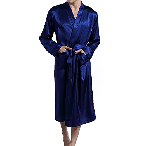 Previn Men's Satin Kimono Robe Long Spa Bathrobes Luxurious Silk Long Sleeve Loungewear2