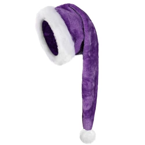 FOIMAS Long Santa Hat for Adults Purple Plush Christmas Hats with White Fur Xmas Hat for Christmas Holiday Party Decoration