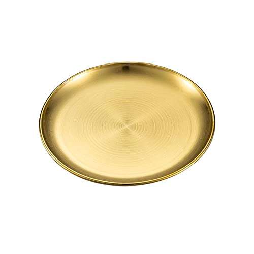 Platos llanos de acero inoxidable Plato Platos Redondos Bandeja de cena de metal cepillado reutilizable Plato de Postre Apilable Plato para acampar al aire libre para el hogar Kichten Snack B