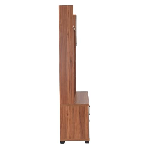 Image of Royaloak Genting Malaysian Entertainment Unit | Engineered Wood | Melamine with Vertical Fluting | Soft Close Hinges | Open Shelf | Ample Storage |Drawer Storage | Telescopic Channel TV Cabinet