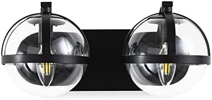 Trendy Wall Lights for Bed room Black Vainness Lights with Clear Glass Shade Sconces Wall Lighting for Dwelling Room Farmhouse Rest room Gentle Fixtures 2 Lights Black Vainness Gentle