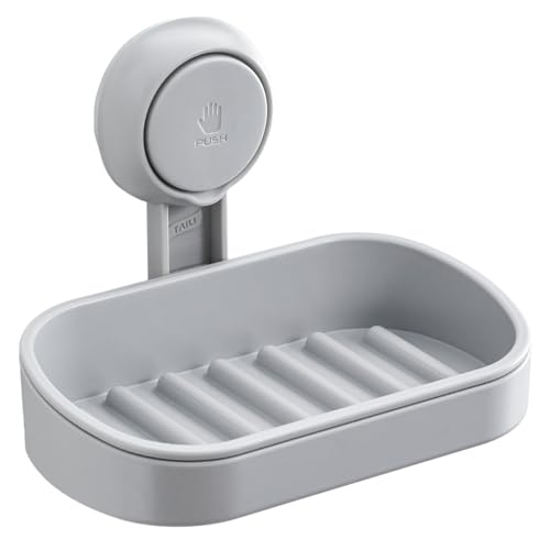 Image of TAILI Soap Holder, Soap Dish Suction Cup with Hooks, Stainless Steel (Grey)