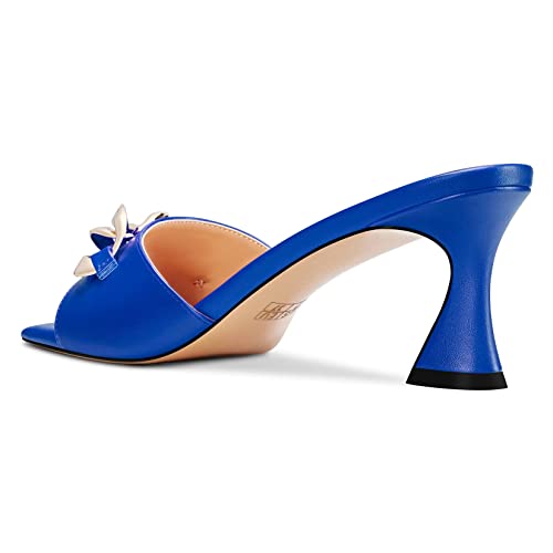 Usikall Women Chunky Block Mid Heel Square Toe Mules Shoes Slip-On Metal Chain Prom Basic Classic 2.6 Inches Heels Blue 10 M Us #TOP3