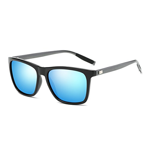 Rocf Rossini - Gafas de sol unisex vintage polarizadas clásicas de aluminio, aleación de magnesio, UV400 Nero/ Blu L