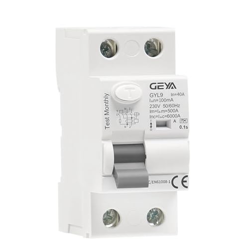 GEYA Disyuntor de corriente residual electromagnética tipo A ELCB RCD RCCB (2P-40A-100mA)
