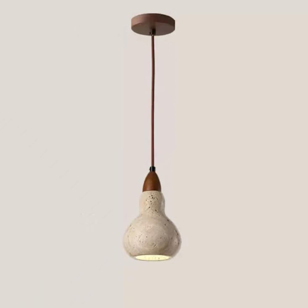 HUAYUSEDF Mid Century Natural Stone Pendant Light Fixture for Dining Room Vintage Kitchen Island Wood Hanging Lamp Modern Nordic Yellow Travertine Bedroom Small Chandelier for Living Farmhouse