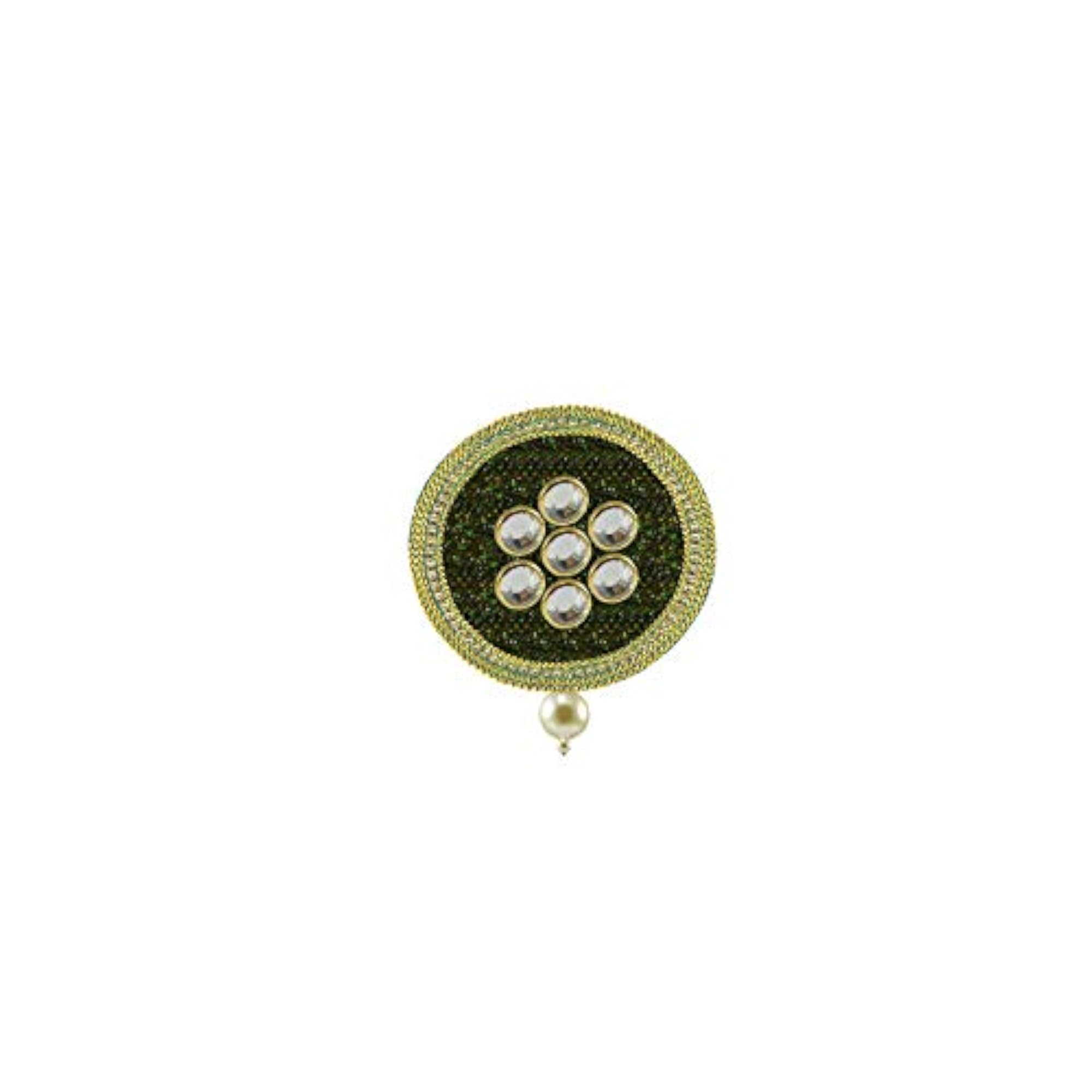 Stylish Brass Green Kundun Stud Brooch for Unisex