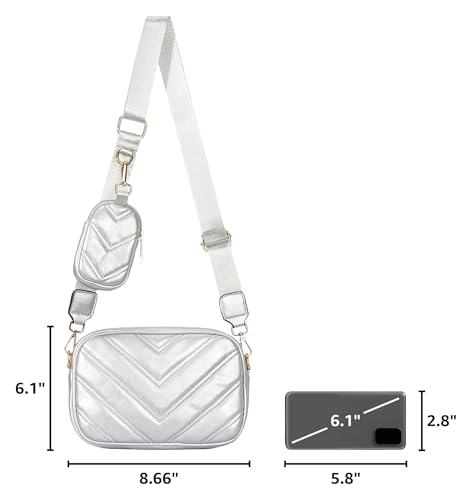 Image of Herald Quilted Small Crossbody Bag with Coin Pouch for Women | Lightweight, Vegan Leather, Trendy Style, Detachable Mini Pouch, 2 Size Cross Body Handbags with Wide Strap for Daily Travel