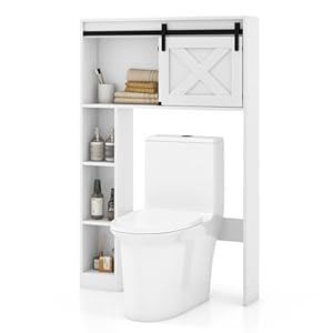 Giantex Toiletopbergkast, vrijstaande kast met deur voor badkamer, organizer met kantelvoorziening voor toilet, 84 x 17 x 128 cm, wit (wit)