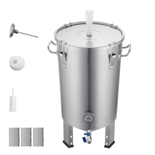 Happybuy 304 Stainless Steel Kettle, 8 Gallon Beer Brew Fermentor, Brew Bucket for Home Brewing Supplies, Includes Lid, Handle, Valve, Spigot, Thermometer, with Base
