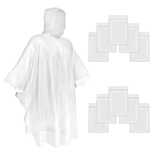 Okydoky Regenponcho mit Kapuze(Transparent,10 Stück) Kordelzug Kapuze und Dickeres Material, Wasserdicht Einweg Regenjacken für Festivals, Konzert, Wandern, Radfahren, Camping, Outdoor(Poncho,10).DE