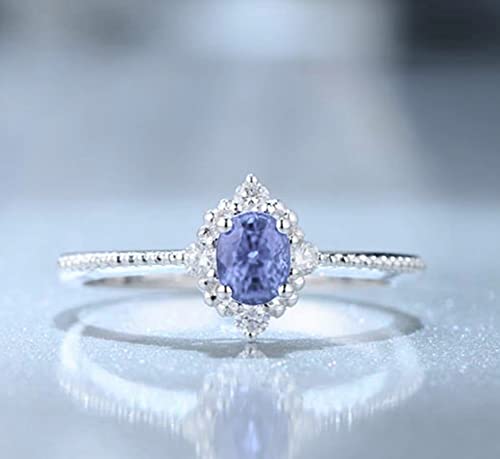 Bague Argent 925 Femme Simple sertie d'un Zirconium Violet Ovale Premium