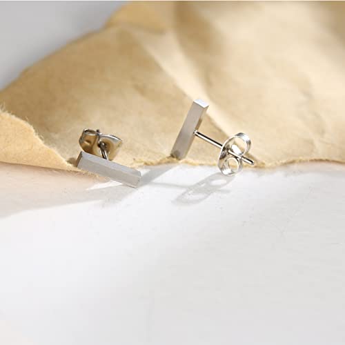 G23 Titanium Earrings Studs Rectangle Bar Hypoallergenic Earrings For Women Men Sensitive Ears, Long Dainty Matte Brushed Mens Earrings Valentine's Day Birthday Earrings Jewelry #TOP3