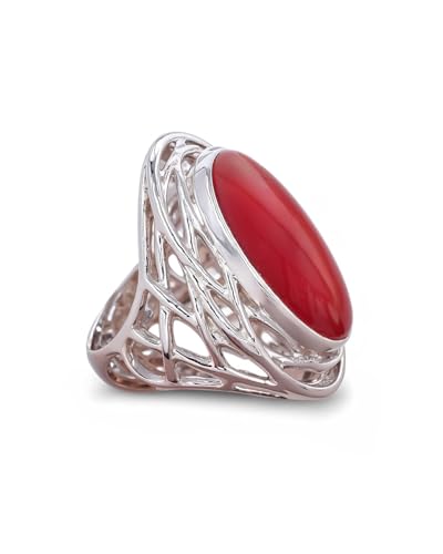 Bague femme argent 925 d'une élégance lumineuse, une idée cadeau en corail rouge