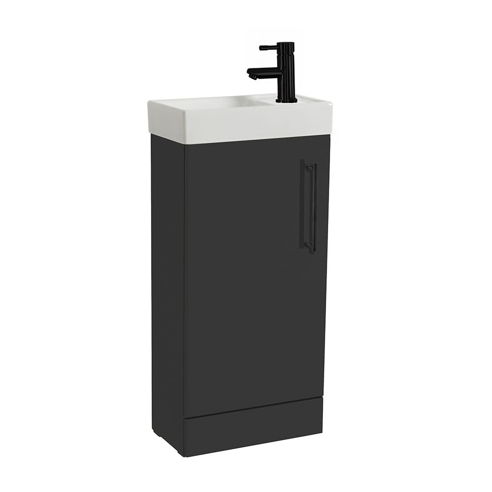 Milano 400mm Black Grey Floorstanding Bathroom Vanity Unit Black Bar Handle