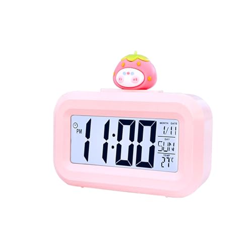 ulafbwur Clocks for Bedroom Alarm Clock with Backlight Power Saving Timing Function One Click Snooze Pink Strawberry Design Desktop Electric Digital Clock Bedroom Must Haves