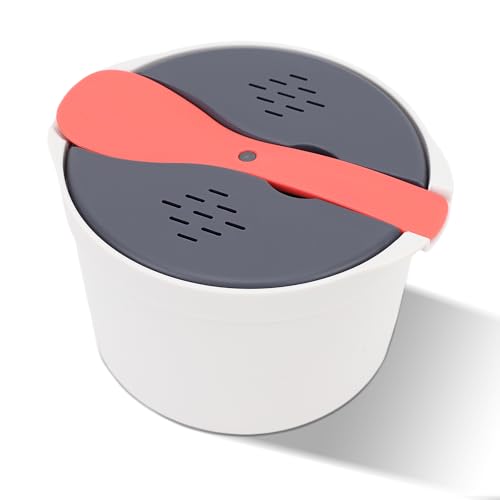 2L Vaporiera Microonde, Cuociriso per Microonde,con Coperchio a Cucchiaio per Riso, Colino, Pentola a Vapore,Facile da Usare e (ARANCIONE)
