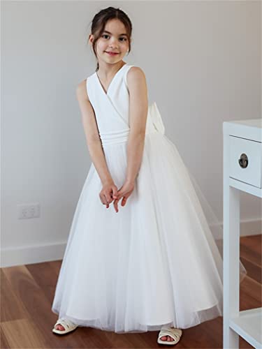 M_RAC Flower Girls Dresses for Wedding Tulle Princess Pageant Dresses Kids Prom Ball Gowns with Bow-Knot3
