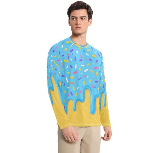 Mens Long Sleeve Rash Guard UPF 50+ Sun Protection Quick Dry Summer Ice Cream Blue Fishing Hiking Swim Shirt3