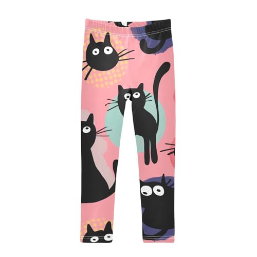 Cute Black Cats Girls Leggings,Workout Leggings for Girls Toddler Athletic Legging Size for 3-10T