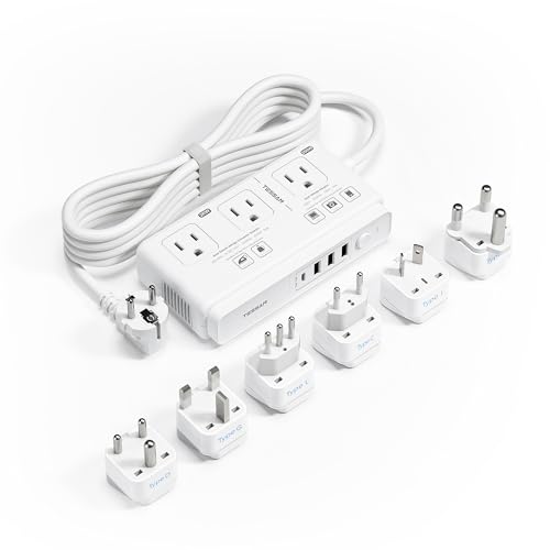 Image of TESSAN Voltage Converter US to Europe, 220 to 110 | 4 USB Ports (1 USB C), 3 AC Outlets, EU UK AU IT IN ZA Plug Adapter, Step Down Transformer, 6 FT Cord