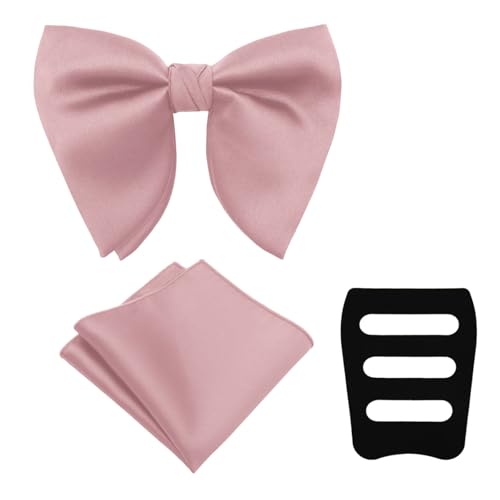 Image of Oversized Bow Ties for Men, Pre-Tied Bow Tie and Handkerchief with Pocket Square Holder Set for Wedding Party Daily