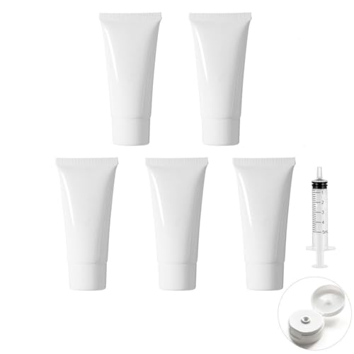 MORICOH 5 flaconi in plastica morbida bianca, contenitori ricaricabili con tappo a scatto, tubo comprimibile per crema, shampoo, lozioni, detergenti, gel doccia (30 ml)